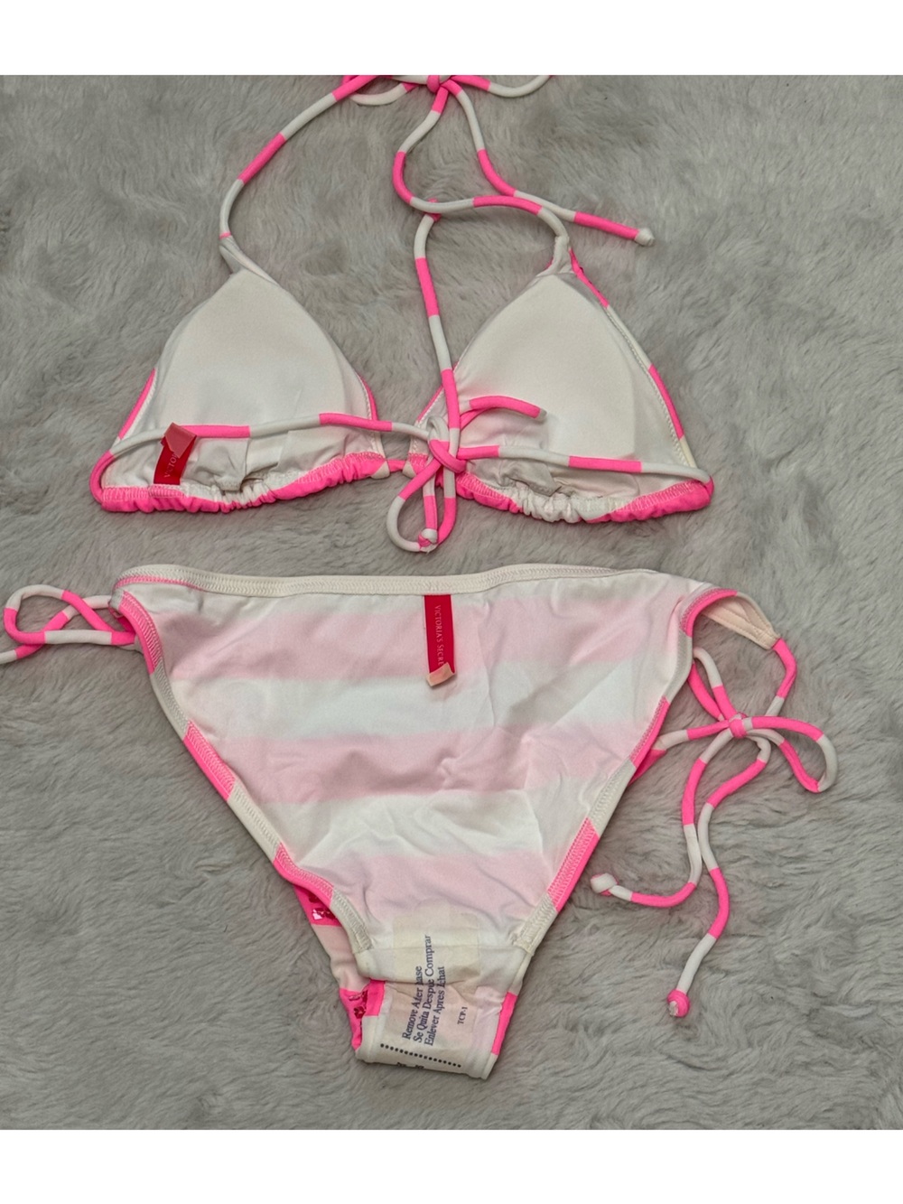Victoria's Secret Pink and White Sequin Stripe Triangle Bikini - Picture 6 of 6